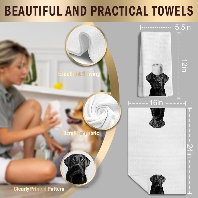 LUKIPOM Funny Black Labrador Retriever Hand Towels for Bathroom Decor Set of 4, Black Lab Gifts,Dog Mom Gifts, Dog Bathroom Decor, Funny Kitchen Towels, 16x24 Inches - Image 2